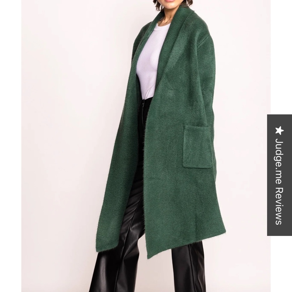 Pink Martini Green Cardigan Sweater with Lapel Collar